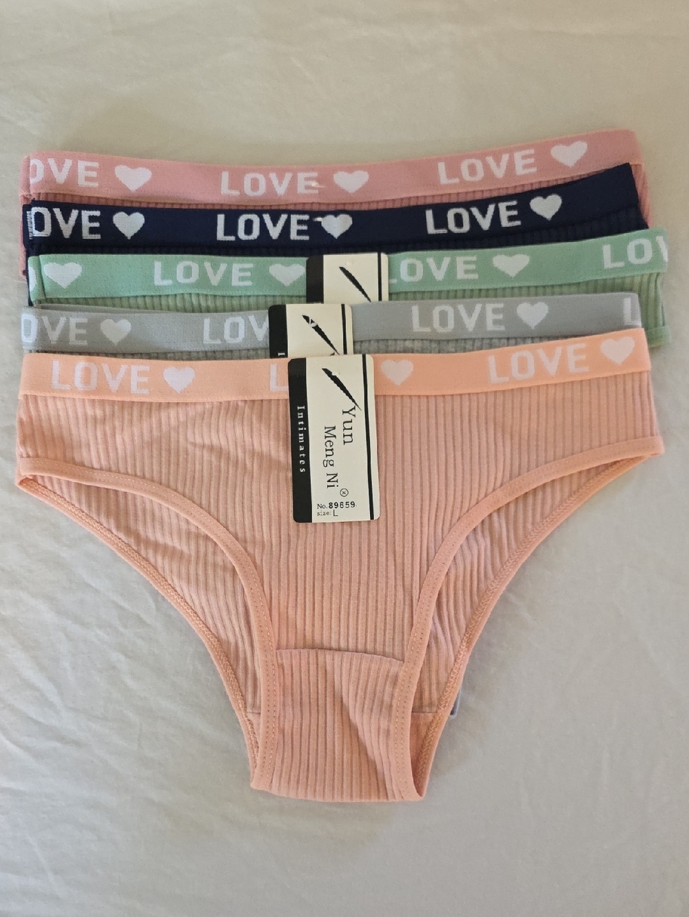 Womens Ribbed Panties with 'LOVE' Waistband Bikini Briefs Large - 5 Pairs.